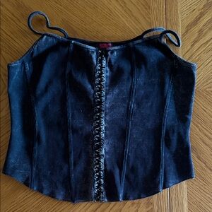 Black ribbed Corset-Front Spaghetti Strap Tank